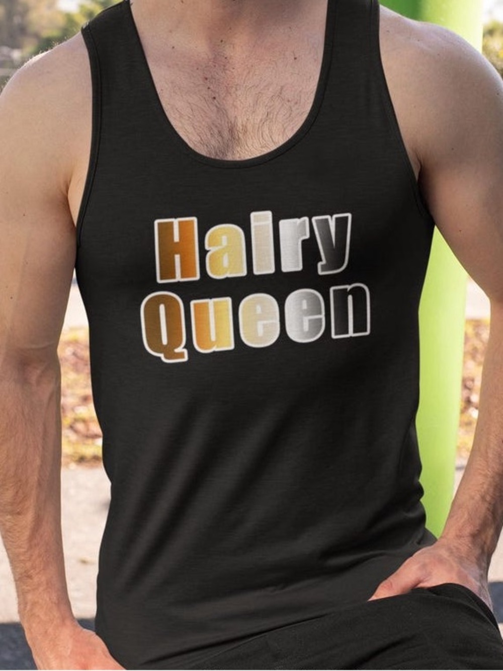 Hairy Queen Gay Bear Pride Tank Top: LGBTQ Muscle shirt size Medium
